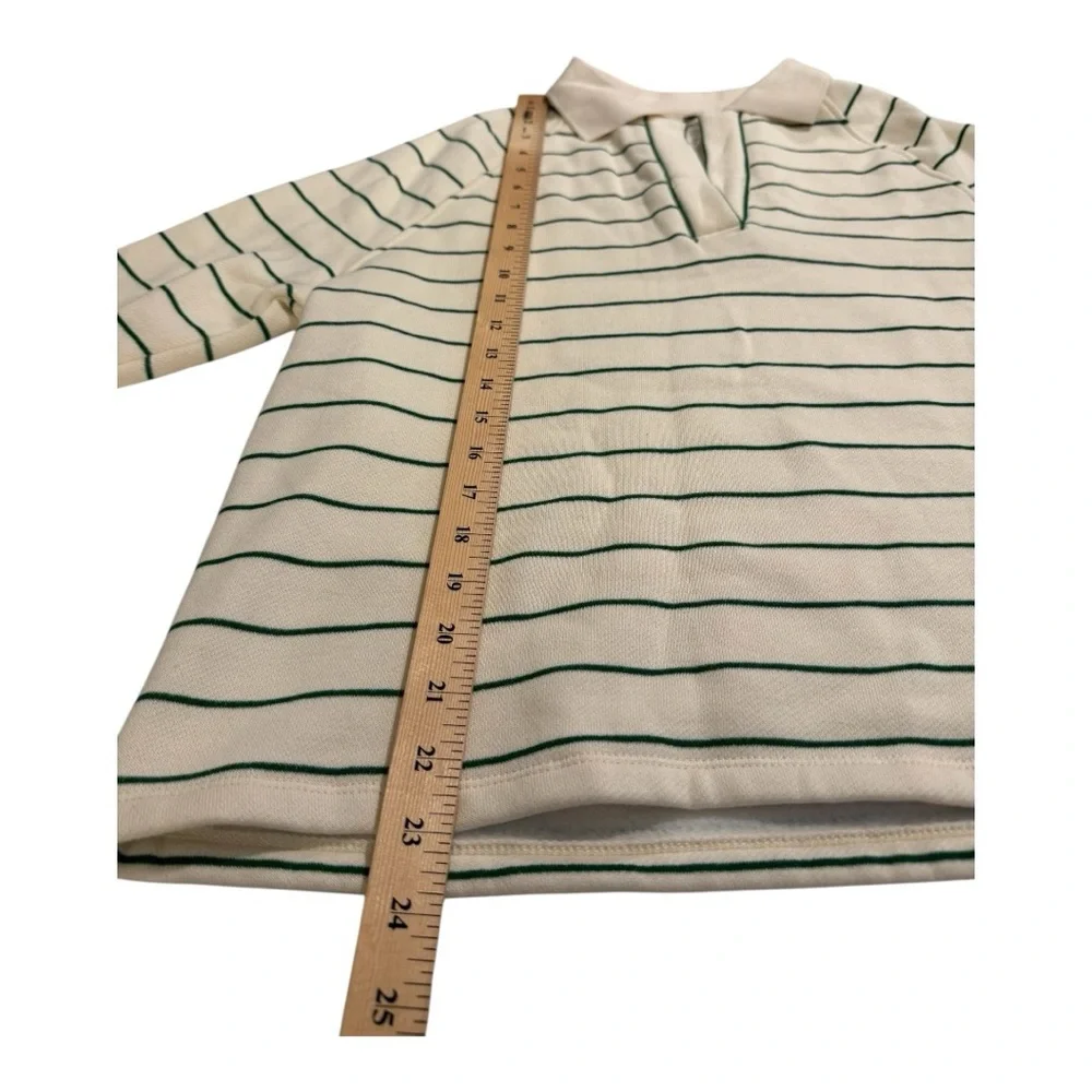 Madewell Green Stripe Crop Polo Sweatshirt Betterterry Fleece Varsity NWT XXS